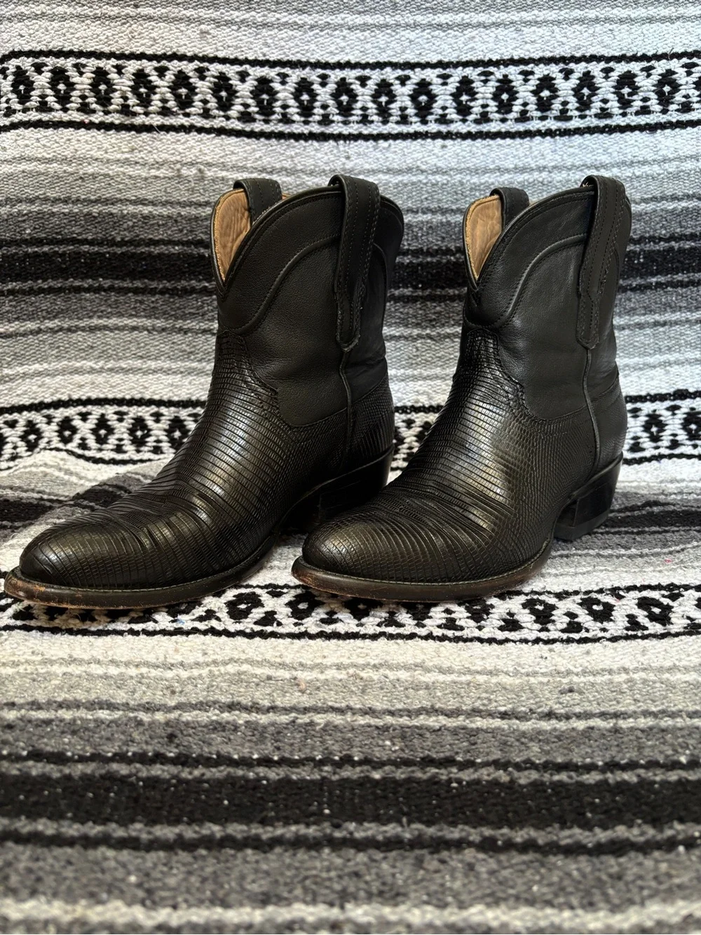 Tecovas The Josie Black Genuine Lizard Exotic Western Ankle Boots Size 7B